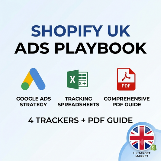 Shopify UK Google Ads Playbook: 4 Excel Trackers + PDF Guide for Keyword Optimization
