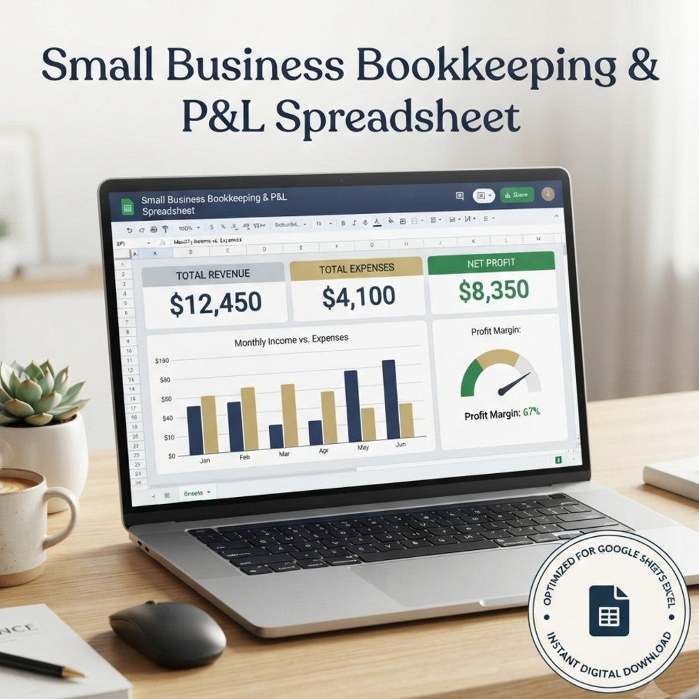 Small Business Bookkeeping & P&L Spreadsheet | Easy Income & Expense Tracker for Shopify & Entrepreneurs