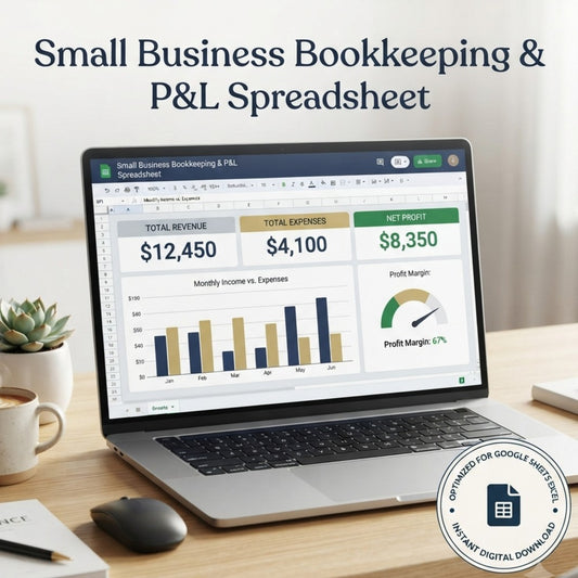 Small Business Bookkeeping & P&L Spreadsheet | Easy Income & Expense Tracker for Shopify & Entrepreneurs