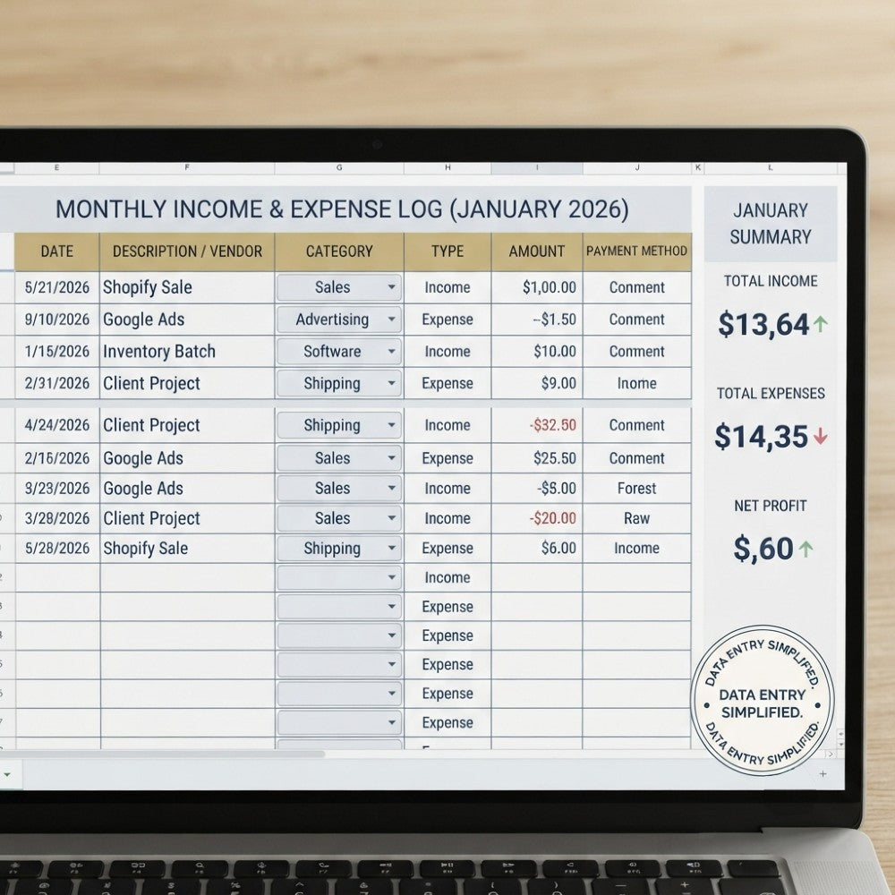 Small Business Bookkeeping & P&L Spreadsheet | Easy Income & Expense Tracker for Shopify & Entrepreneurs