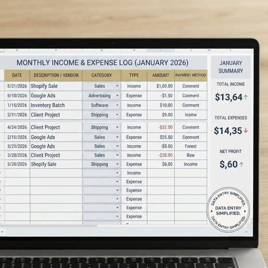 Small Business Bookkeeping & P&L Spreadsheet | Easy Income & Expense Tracker for Shopify & Entrepreneurs
